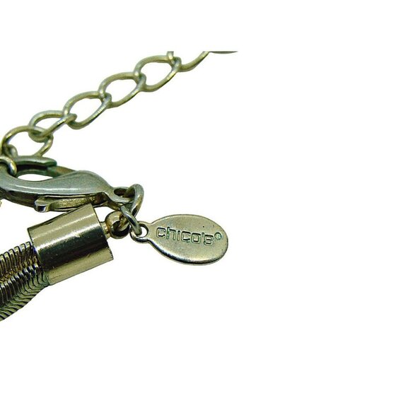 Chicos Multistrand Necklace Abstract Large Oval Pendant 40" Adjustable Gold Tone - Picture 6 of 9